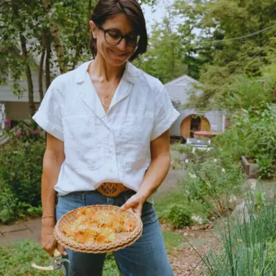 Annmarie with a basket of calendula